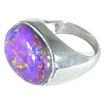 925 Sterling Silver & Purple Copper Turquoise Gemstone Simple Ring for All Occasion